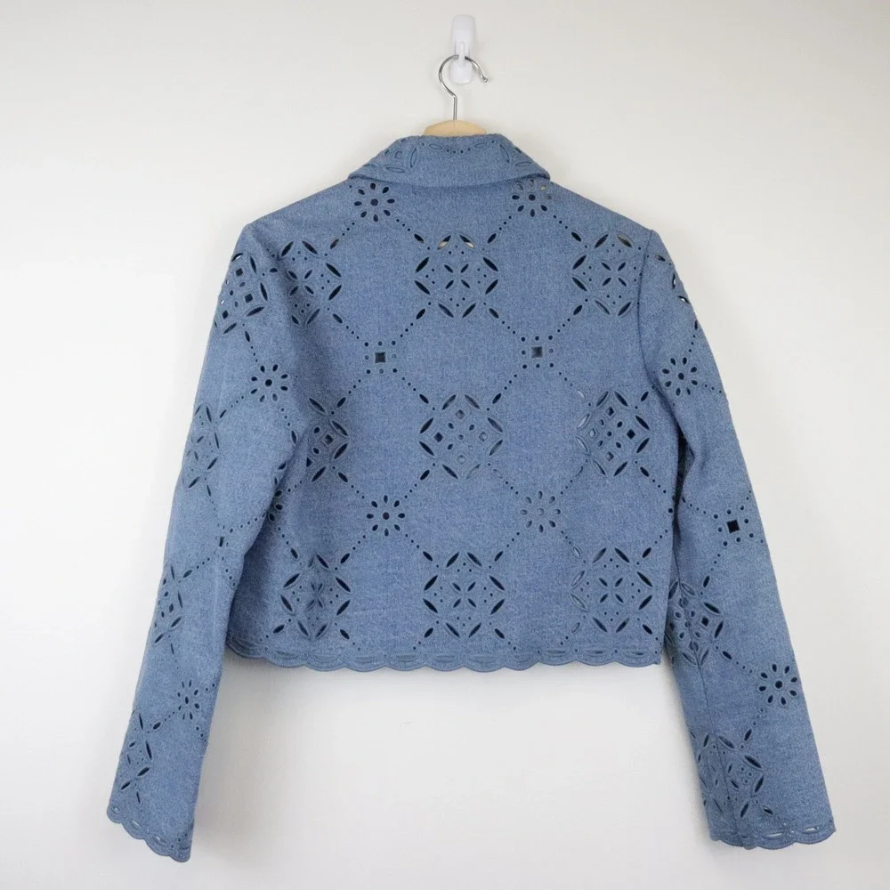 Veronica Beard Adelaide Jacket 0 Sea Glare Blue Denim Eyelet